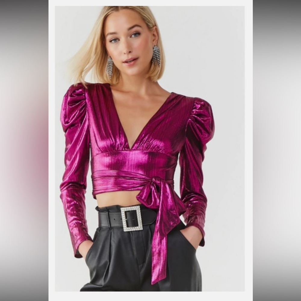 Metallic Pink Wrap Top